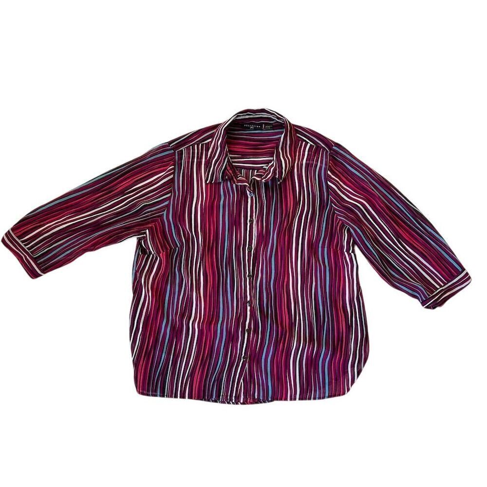 Attention Plus Women's 1X Striped Button-Up Blouse Multicolor 3/4 Sleeve - Picture 5 of 5